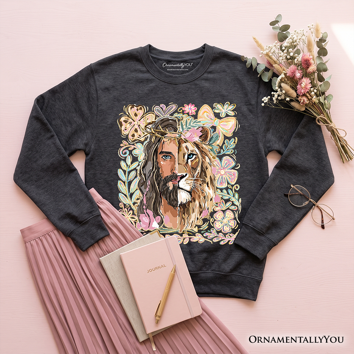 Lion of Judah Christian Sweatshirt, Floral Jesus Religious Faith Sweater