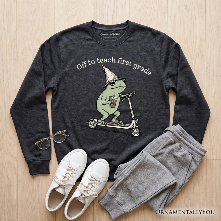 Off to Teach First Grade Frog Sweatshirt, Funny Teachers Sweater