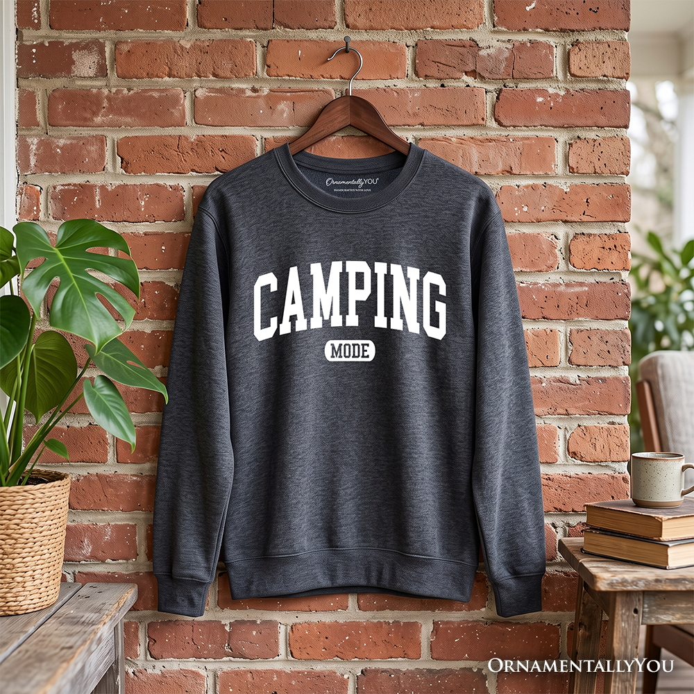Camping Mode Varsity Sweatshirt, Minimalist Outdoors Sweater