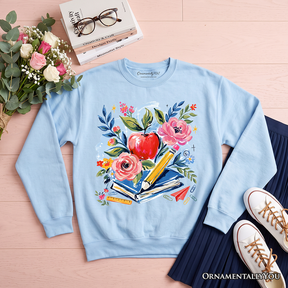 Boho Floral Teacher Sweatshirt, Watercolor Back to School Sweater
