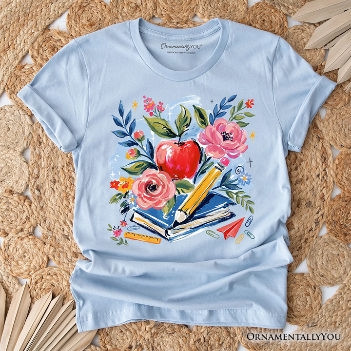 Boho Floral Teacher T-Shirt, Watercolor Back to School Tee