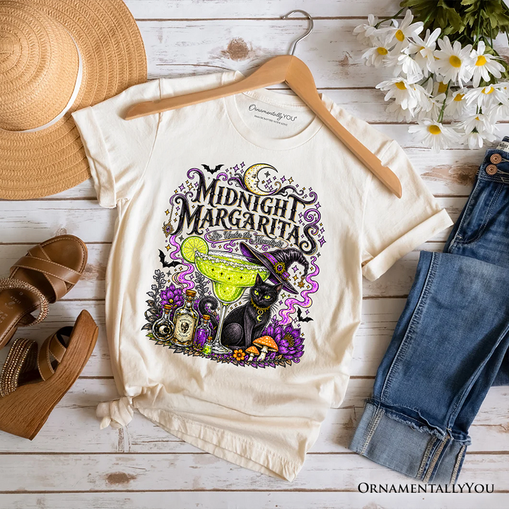 Midnight Margaritas Black Cat Halloween T-Shirt, Witchy Cocktail Tee for Spooky Season