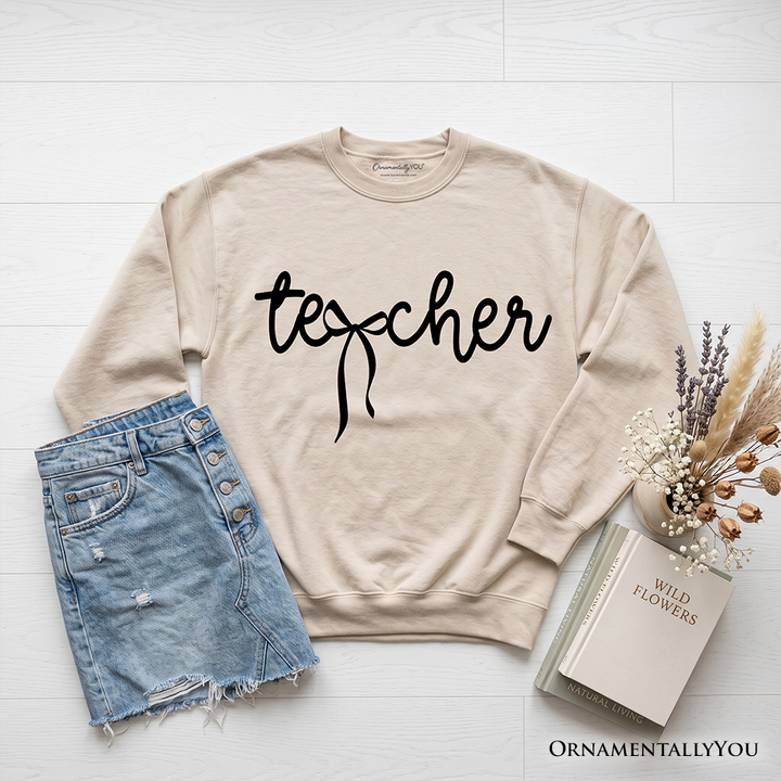 Teacher Coquette Bow Sweatshirt, Minimalist Back to School Sweater