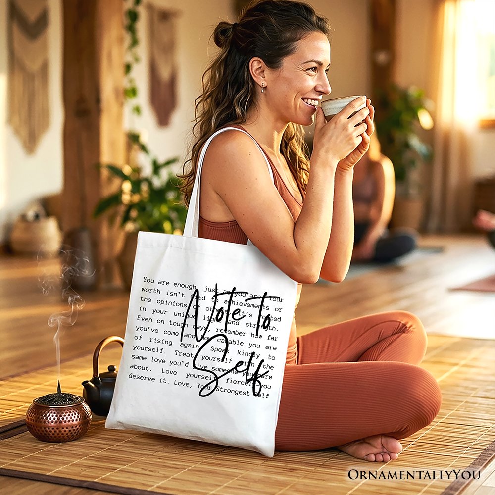 Note To Self Mental Health Tote Bag, Motivational Definition Gift Shopper Tote Bag OrnamentallyYou 