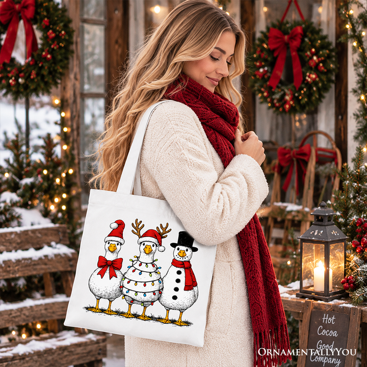 Vintage Christmas Silly Goose Tote Bag, Snowman Spoof Winter Gift Shopper