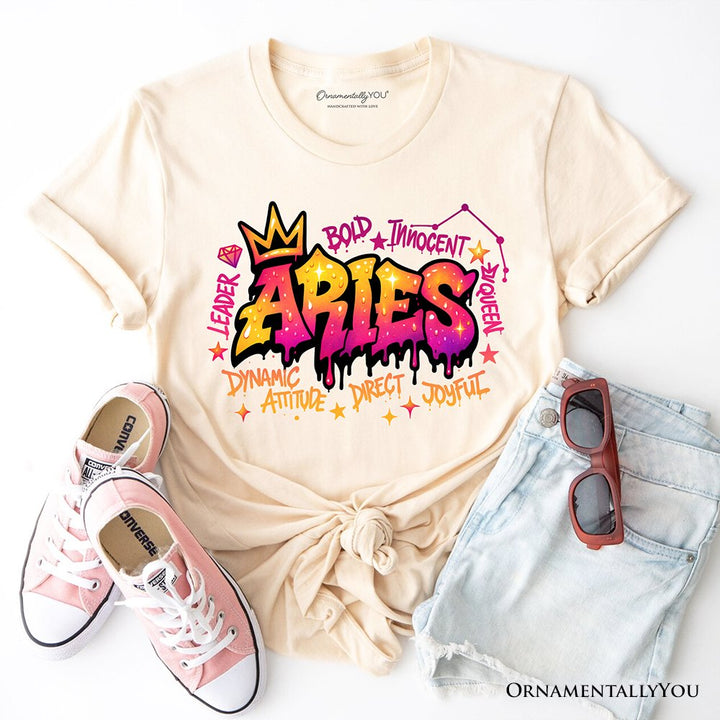 Aries Graffiti Zodiac T-Shirt, Street Style Astrology Horoscope Tee T-Shirts OrnamentallyYou Natural XS 