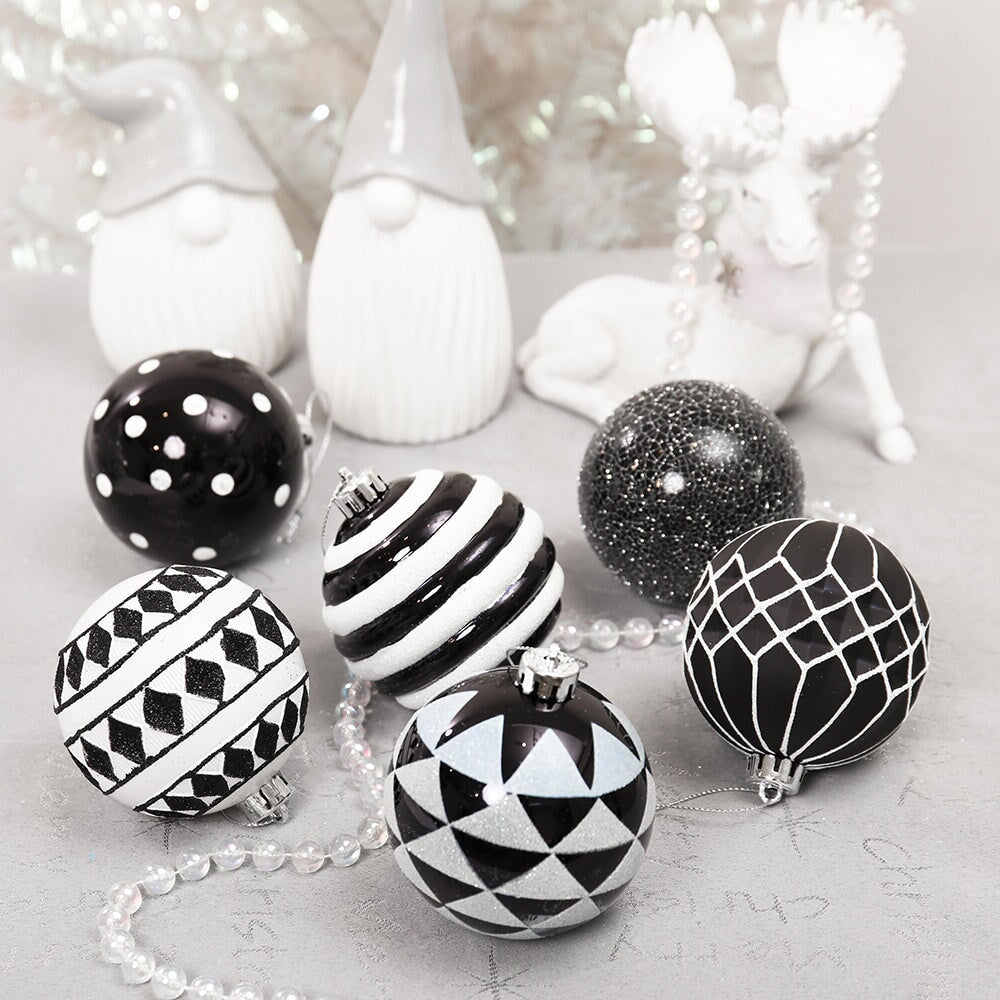 Black and White Monochrome Christmas Bauble Ornament Set, Emo or Gothic Tree Ideas Ornament Bundle OrnamentallyYou 