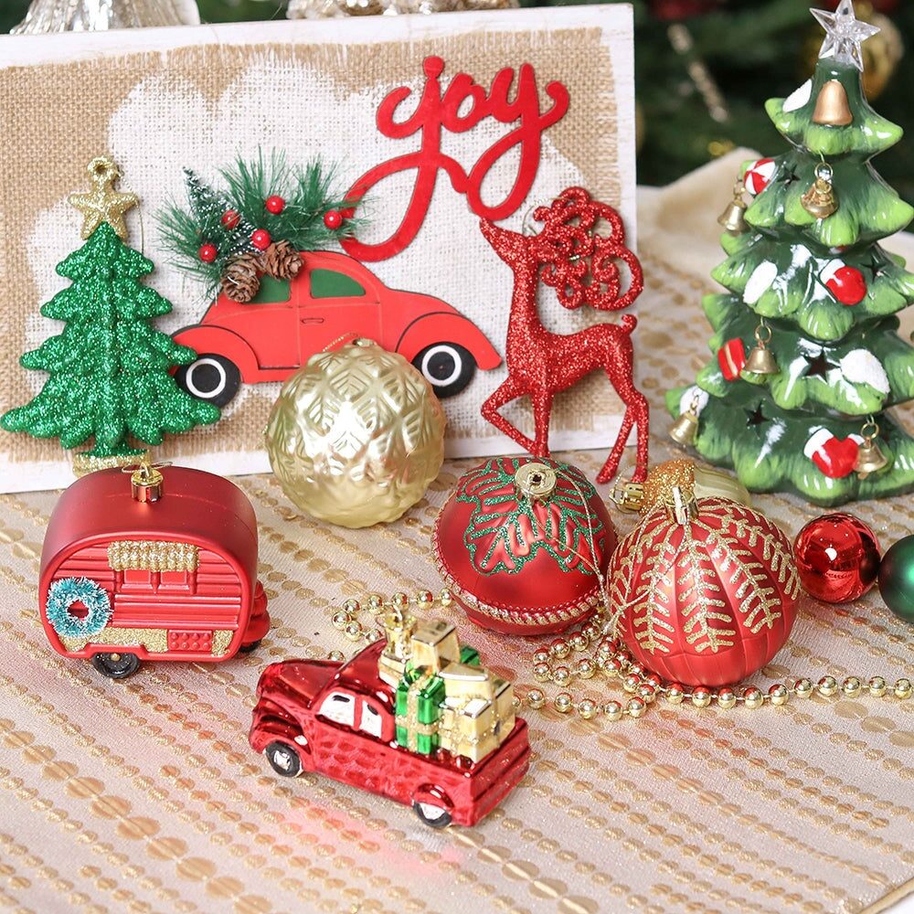 Rustic Christmas Adventure Ornament Bauble 60 Piece Set, Camping Truck, Acorns, Woods Theme Ornament Bundle OrnamentallyYou 