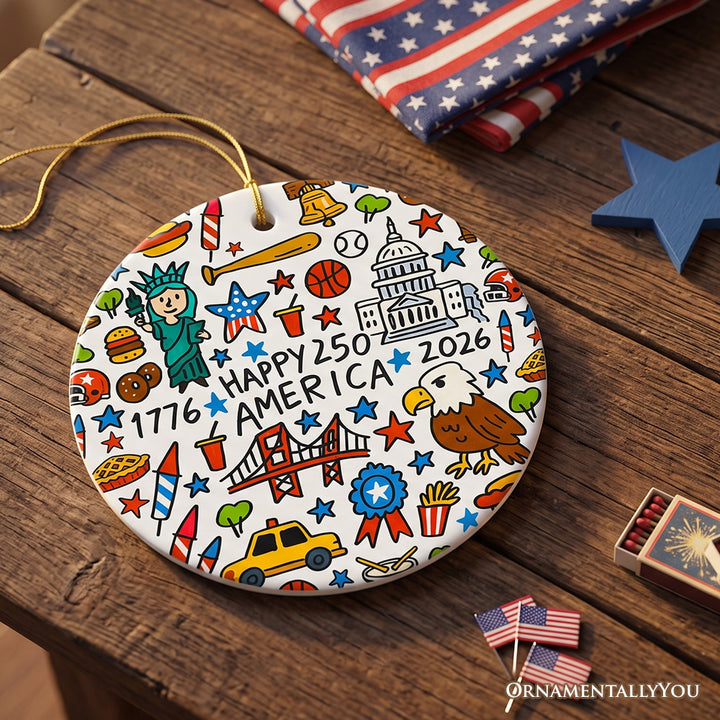 America 250 Years of Freedom Ornament, Patriotic USA Anniversary 1776-2026 Gift and Tree Decor