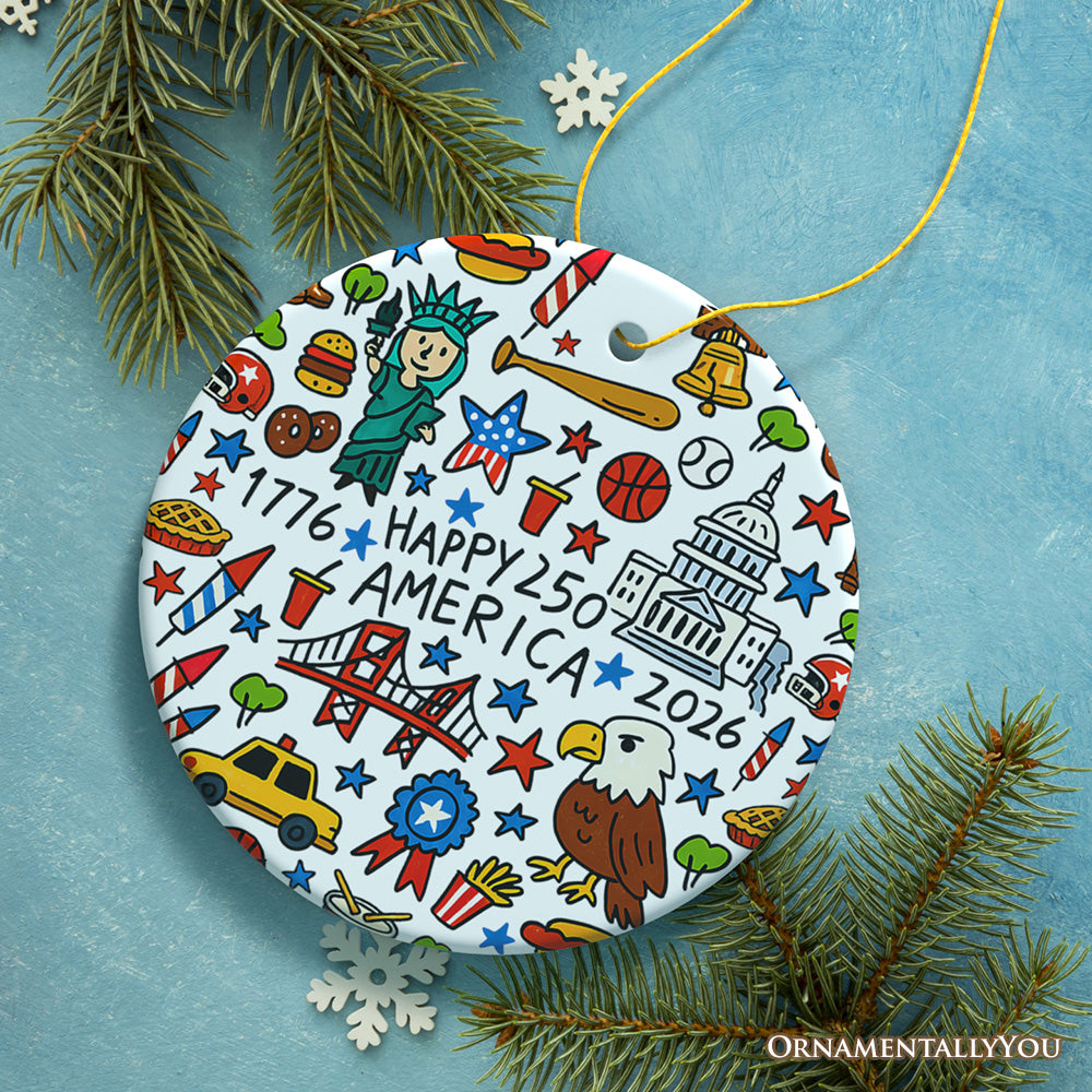 America 250 Years of Freedom Ornament, Patriotic USA Anniversary 1776-2026 Gift and Tree Decor