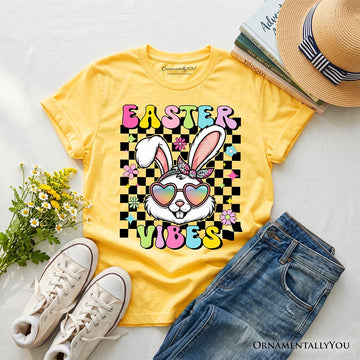 Kids Retro Easter Bunny Sunglasses T-Shirt, Groovy Youth Checkered Tee Kid's T-Shirts OrnamentallyYou Daisy XS 