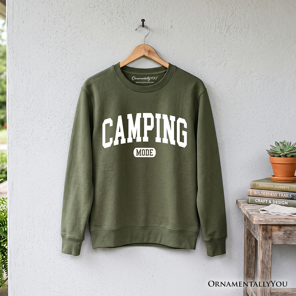 Camping Mode Varsity Sweatshirt, Minimalist Outdoors Sweater