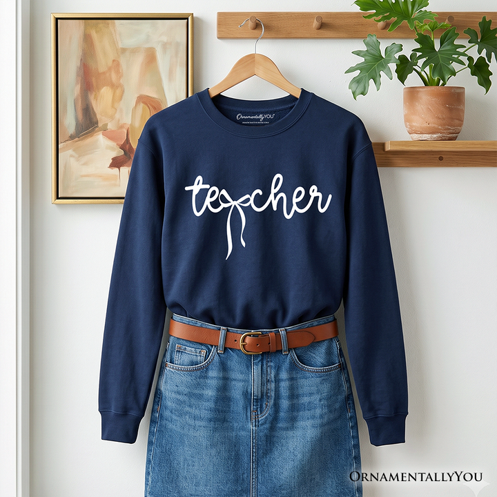 Teacher Coquette Bow Sweatshirt, Minimalist Back to School Sweater
