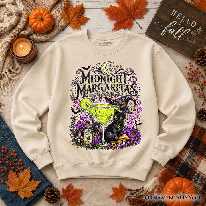 Midnight Margaritas Black Cat Halloween Sweatshirt, Witchy Cocktail Sweater for Spooky Season