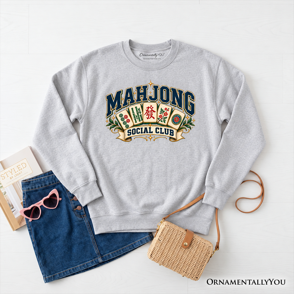 Mahjong Social Club Sweatshirt, Vintage Collegiate Tile Game Sweater