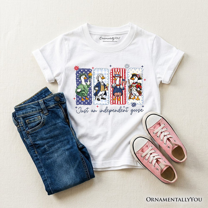 Kids Just An Independent Goose Patriotic T-Shirt, Funny Youth 4th of July Tee Kid's T-Shirts OrnamentallyYou White XS 
