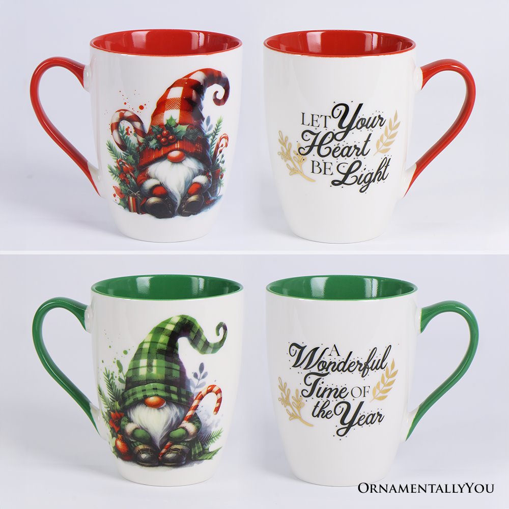 (Pre-Order) Cheerful Holiday Gnome Eclectic Ceramic Mug Set of 4, Christmas Coffee Cups for a Tableware Gift Mug Sets OrnamentallyYou 