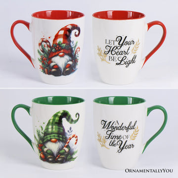 (Pre-Order) Cheerful Holiday Gnome Eclectic Ceramic Mug Set of 4, Christmas Coffee Cups for a Tableware Gift Mug Sets OrnamentallyYou 