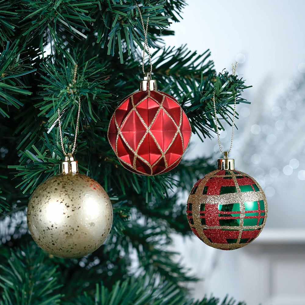 Graceful Ornament Bundle Set, Red, 30 Green and Gold Glittered Tree Baubles Ornament Bundle OrnamentallyYou 