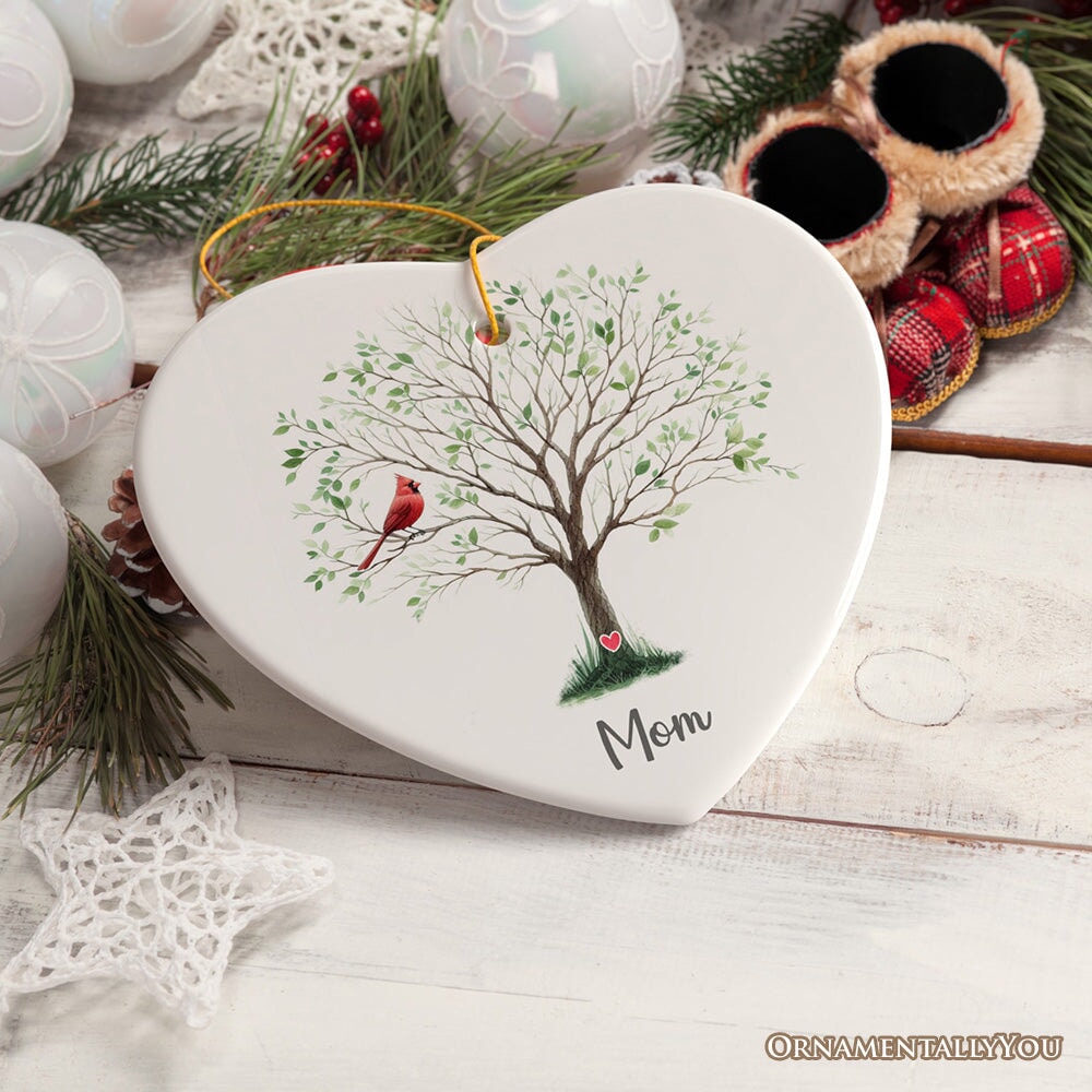 In Loving Memory of Mom and Dad Cardinal on a Tree Ornament, Heavenly Christmas Remembrance Gift Ceramic Ornament OrnamentallyYou Heart Mom Version 