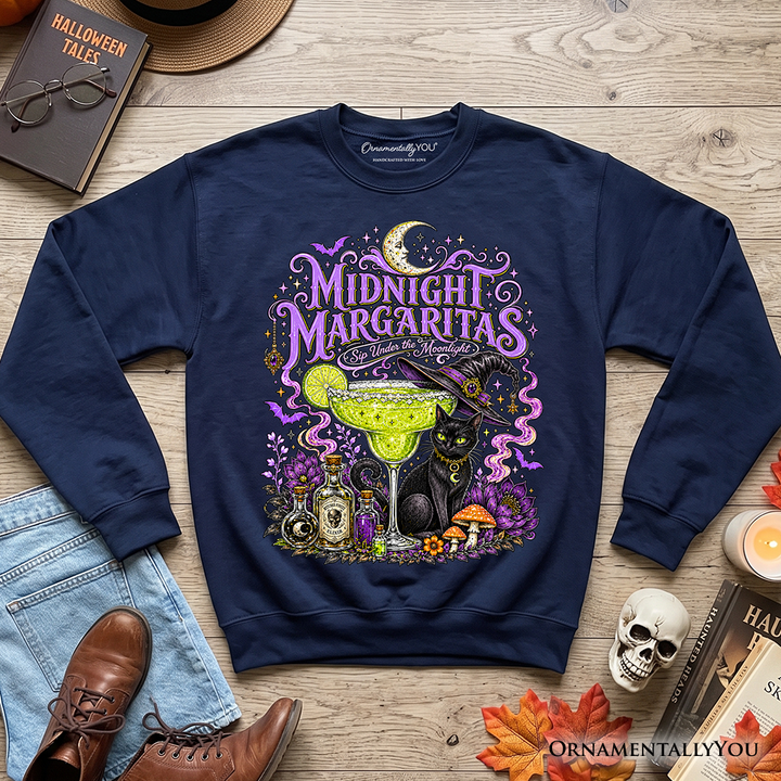Midnight Margaritas Black Cat Halloween Sweatshirt, Witchy Cocktail Sweater for Spooky Season