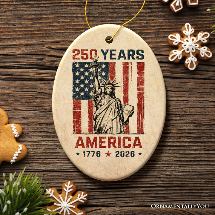 America 250 Years of Freedom Ornament, Patriotic USA Anniversary 1776-2026 Gift and Tree Decor