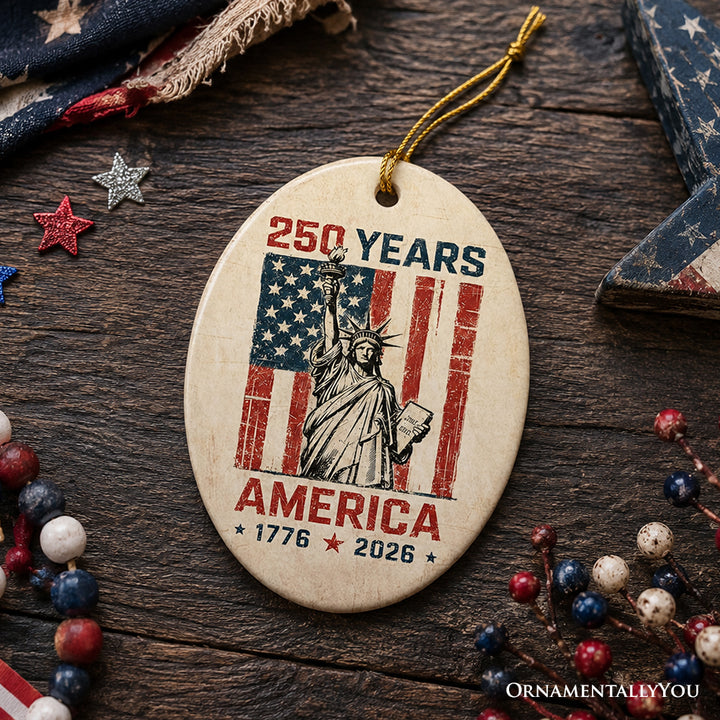 America 250 Years of Freedom Ornament, Patriotic USA Anniversary 1776-2026 Gift and Tree Decor