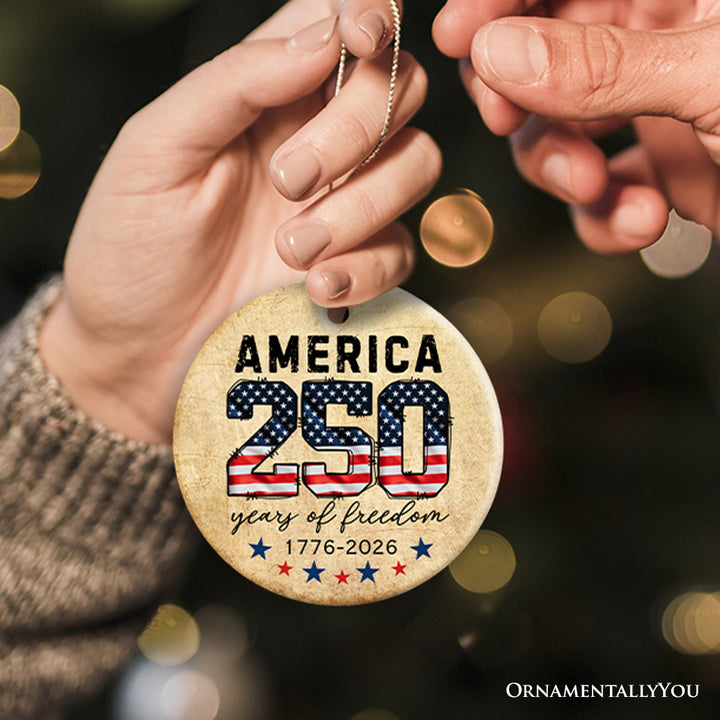 America 250 Years of Freedom Ornament, Patriotic USA Anniversary 1776-2026 Gift and Tree Decor