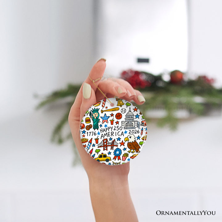 America 250 Years of Freedom Ornament, Patriotic USA Anniversary 1776-2026 Gift and Tree Decor