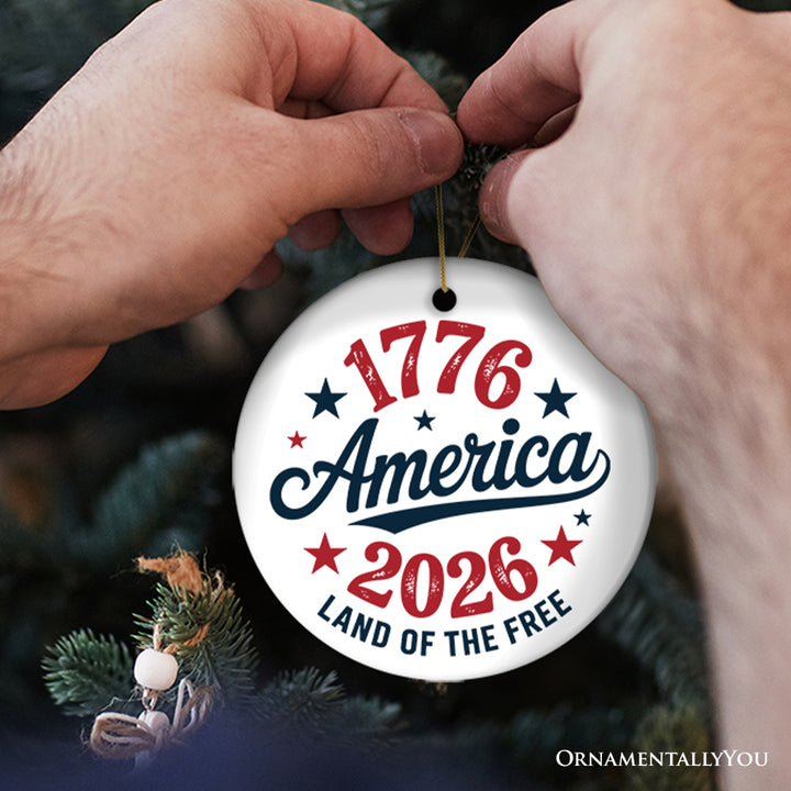 America 250 Years of Freedom Ornament, Patriotic USA Anniversary 1776-2026 Gift and Tree Decor