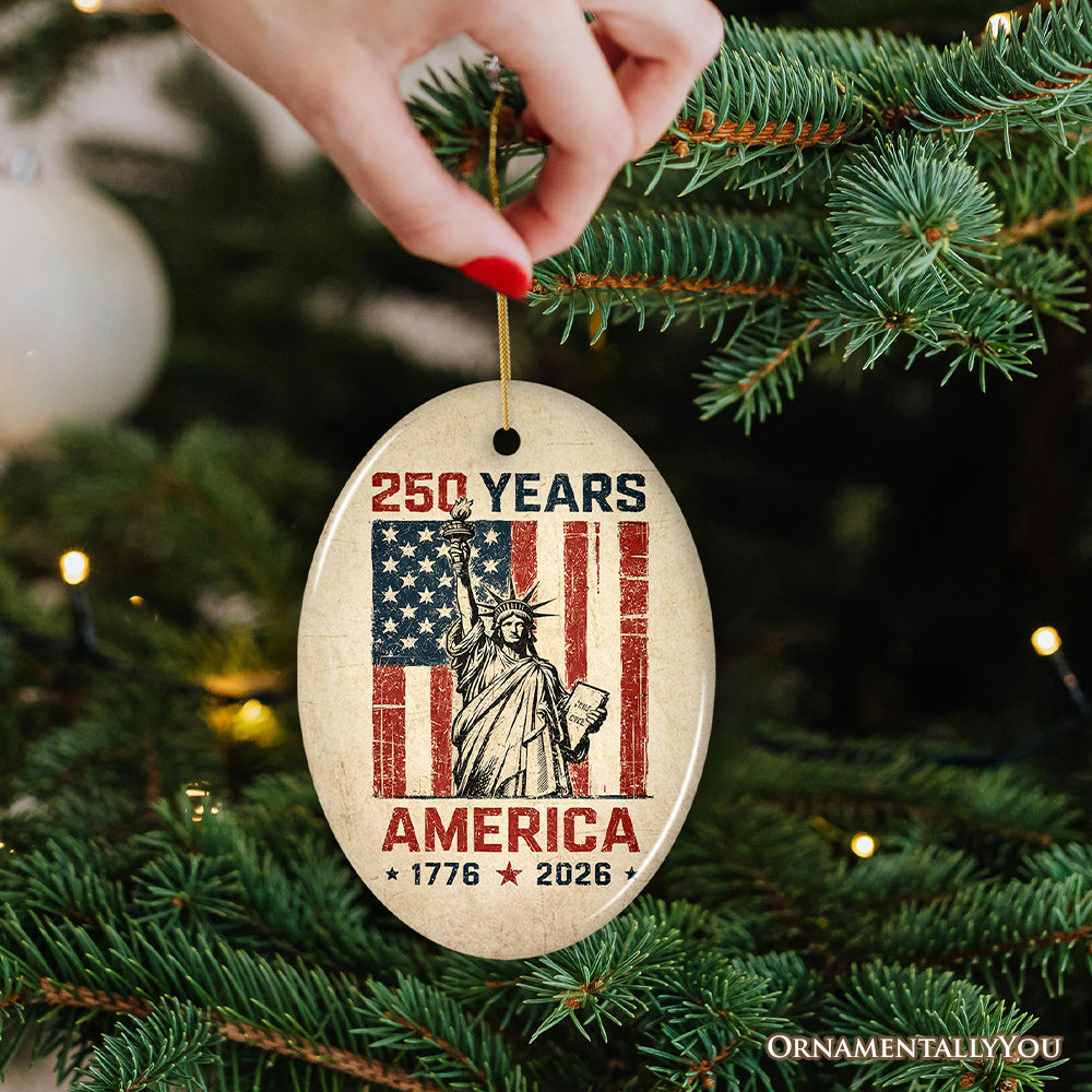 America 250 Years of Freedom Ornament, Patriotic USA Anniversary 1776-2026 Gift and Tree Decor