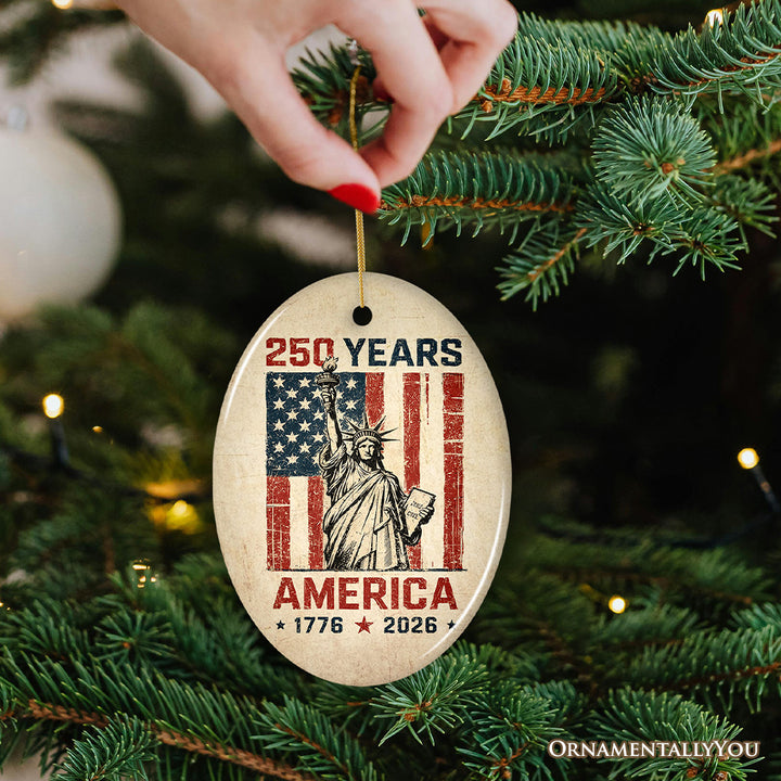 America 250 Years of Freedom Ornament, Patriotic USA Anniversary 1776-2026 Gift and Tree Decor