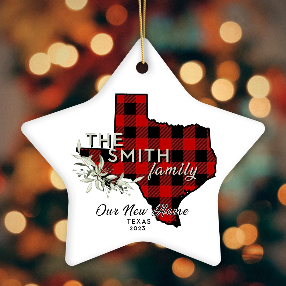 New Home and State Customized Buffalo Plaid Christmas Ornament Ceramic Ornament OrnamentallyYou Star 