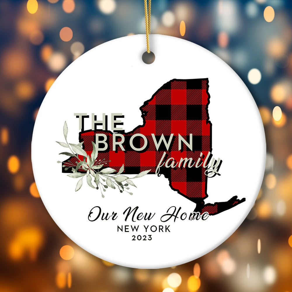 New Home and State Customized Buffalo Plaid Christmas Ornament Ceramic Ornament OrnamentallyYou Circle 