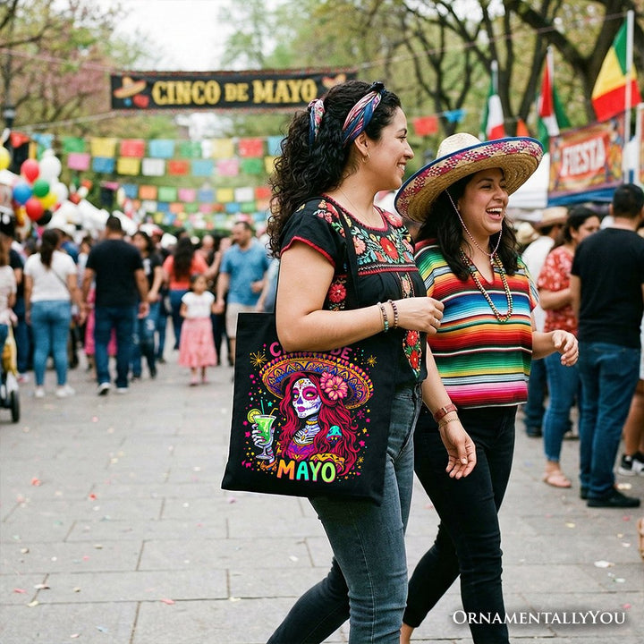 Sugar Skull Girl Cinco De Mayo Tote Bag, Mexican Margarita Sombrero Gift Shopper Tote Bag OrnamentallyYou 