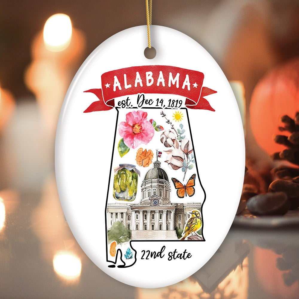 Artistic Alabama State Themes and Landmarks Christmas Ornament Ceramic Ornament OrnamentallyYou Oval 