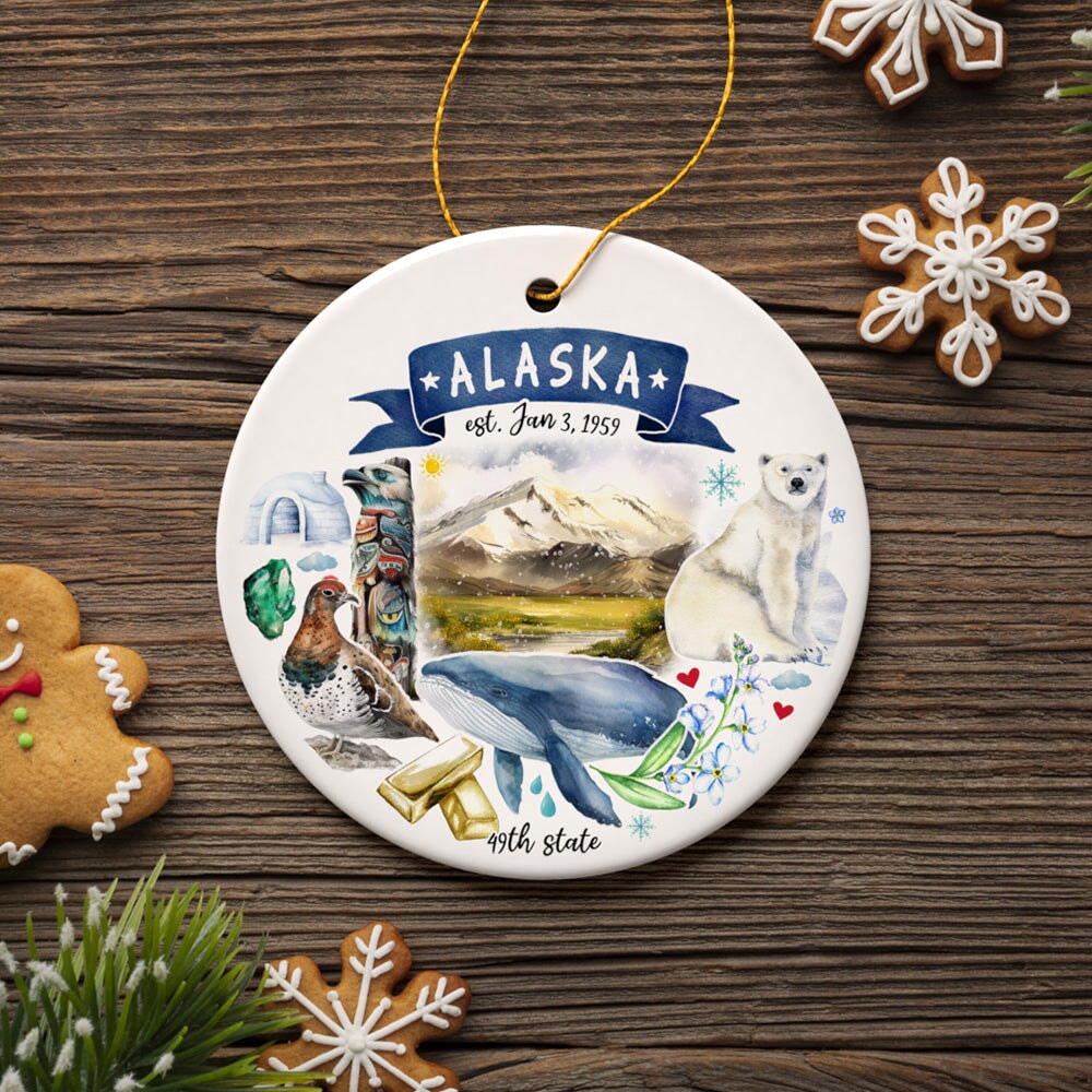 Artistic Alaska State Themes and Landmarks Christmas Ornament Ceramic Ornament OrnamentallyYou 