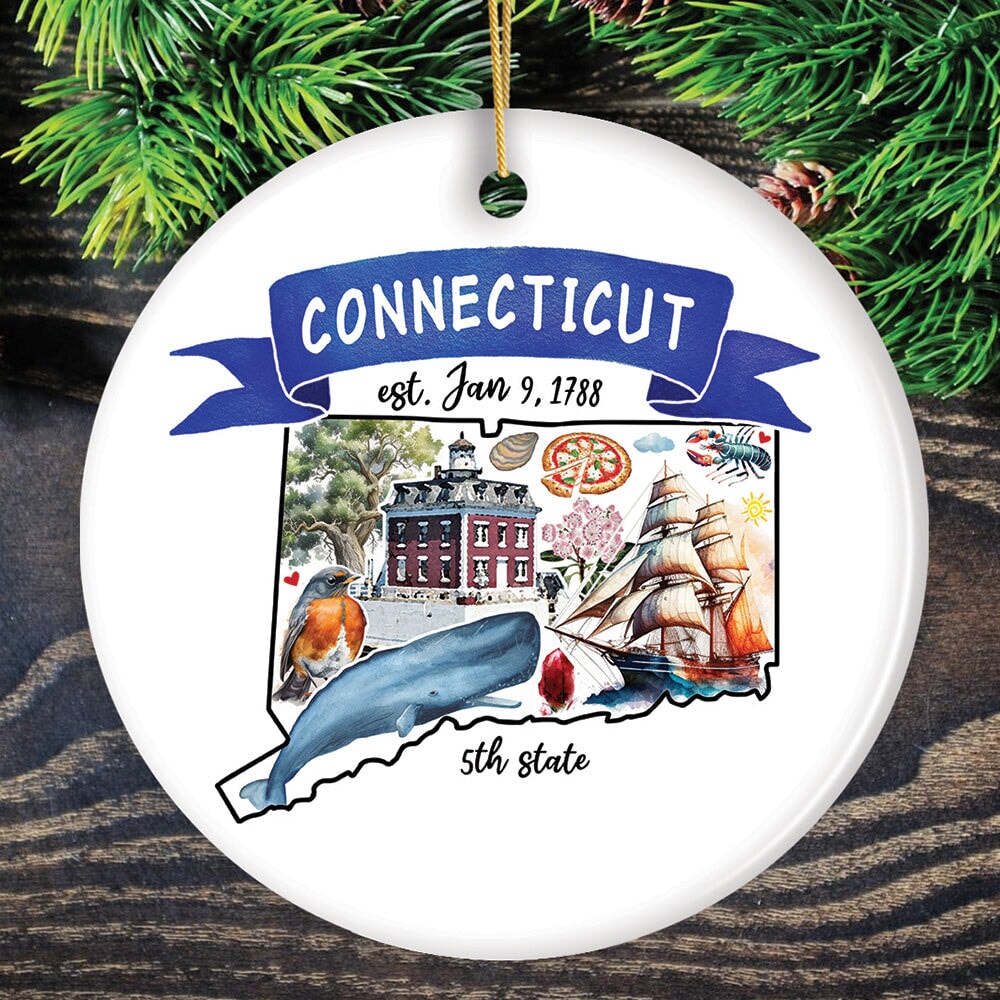 Artistic Connecticut State Themes and Landmarks Christmas Ornament Ceramic Ornament OrnamentallyYou Circle 