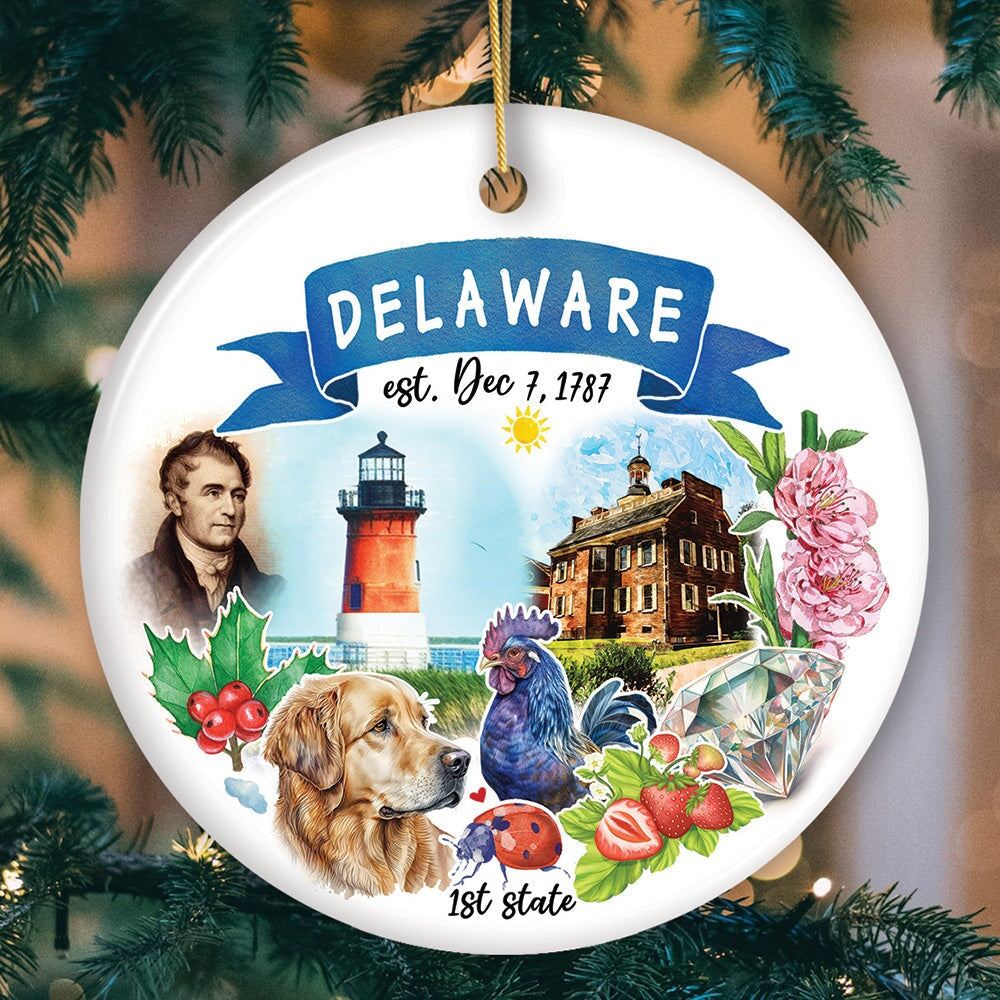Artistic Delaware State Themes and Landmarks Christmas Ornament Ceramic Ornament OrnamentallyYou Circle 