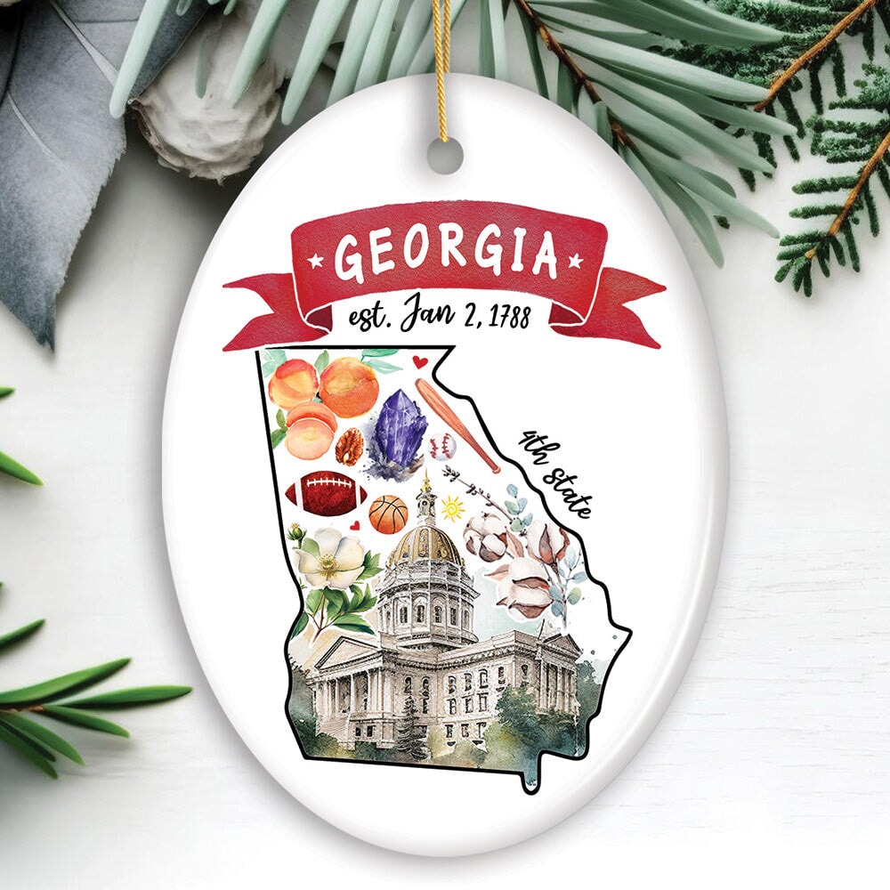 Artistic Georgia State Themes and Landmarks Christmas Ornament Ceramic Ornament OrnamentallyYou Oval 