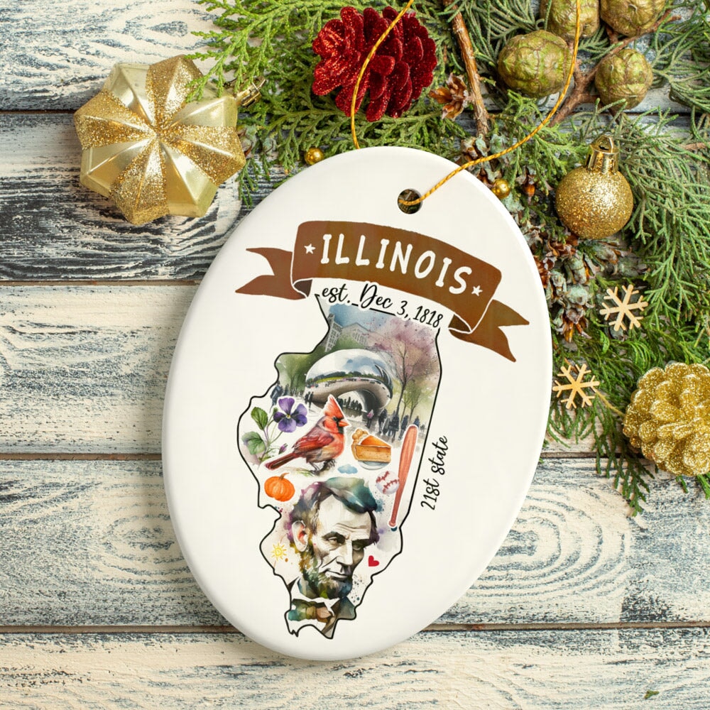 Artistic Illinois State Themes and Landmarks Christmas Ornament Ceramic Ornament OrnamentallyYou 
