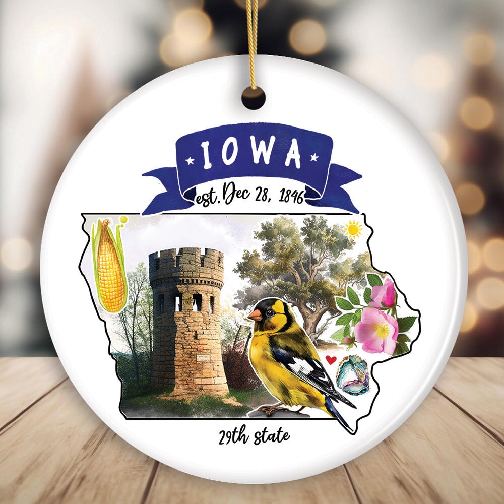 Artistic Iowa State Themes and Landmarks Christmas Ornament Ceramic Ornament OrnamentallyYou Circle 