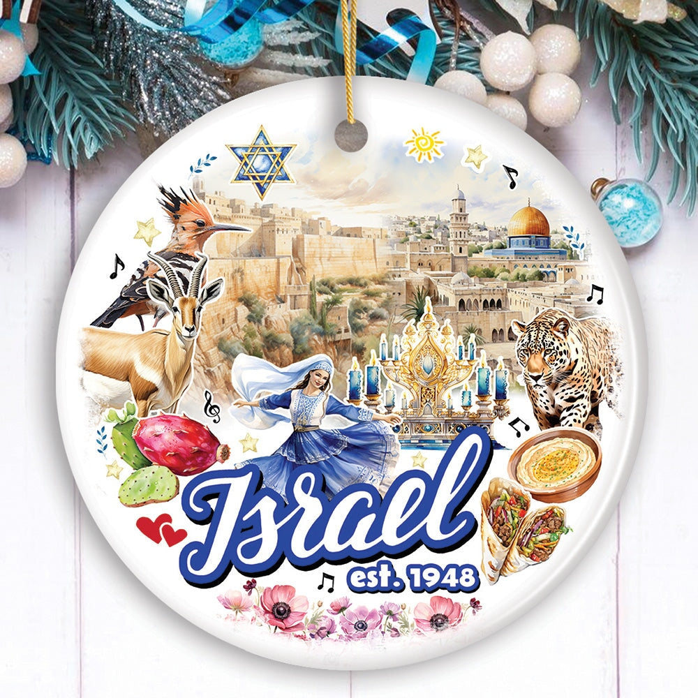 Artistic Israel Vintage Cultural Ornament, Israeli Souvenir Gift and Hanukkah Christmas Tree Decoration Ceramic Ornament OrnamentallyYou Circle 