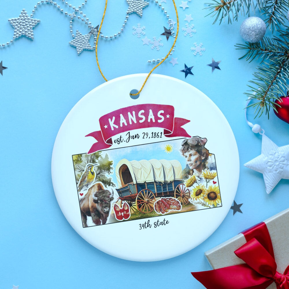 Artistic Kansas State Themes and Landmarks Christmas Ornament Ceramic Ornament OrnamentallyYou 