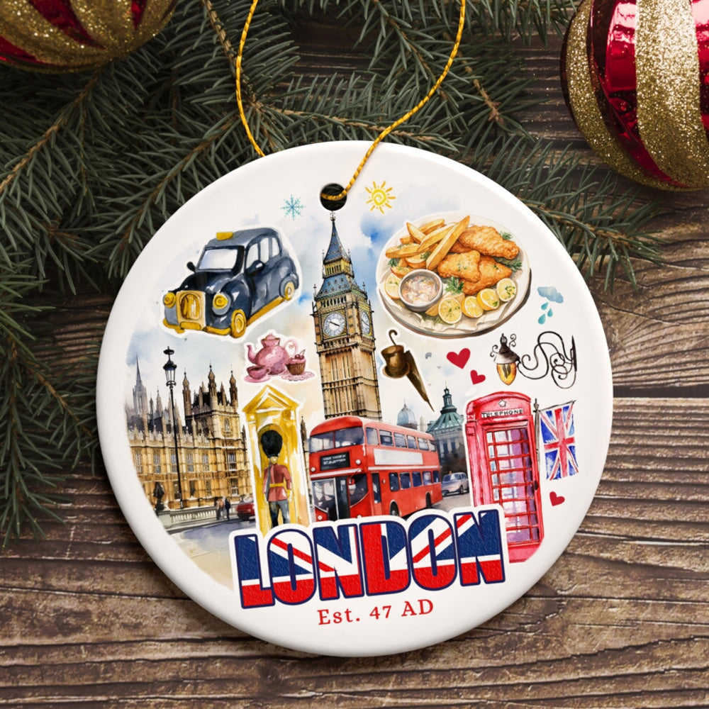 Artistic London City Vibes and Landmarks for Gift Christmas Ornament Ceramic Ornament OrnamentallyYou 