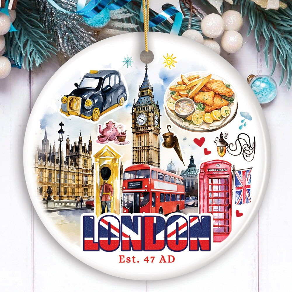 Artistic London City Vibes and Landmarks for Gift Christmas Ornament Ceramic Ornament OrnamentallyYou Circle 