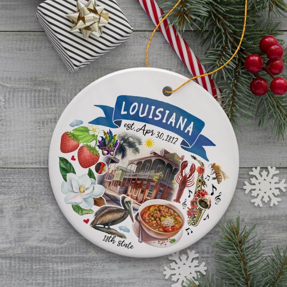 Artistic Louisiana State Themes and Landmarks Christmas Ornament Ceramic Ornament OrnamentallyYou 