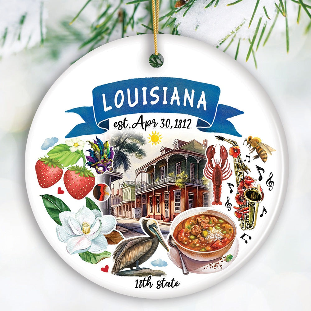 Artistic Louisiana State Themes and Landmarks Christmas Ornament Ceramic Ornament OrnamentallyYou Circle 
