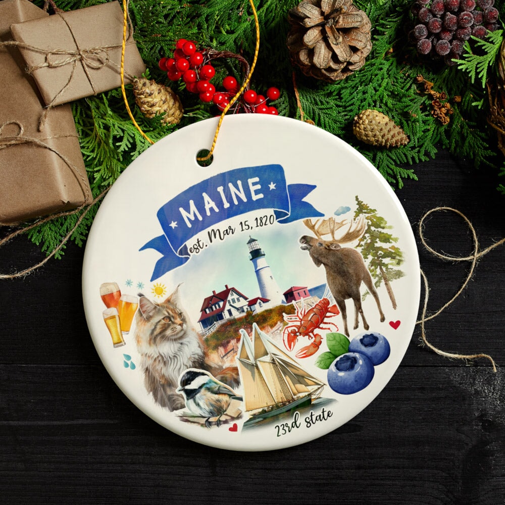 Artistic Maine State Themes and Landmarks Christmas Ornament Ceramic Ornament OrnamentallyYou 
