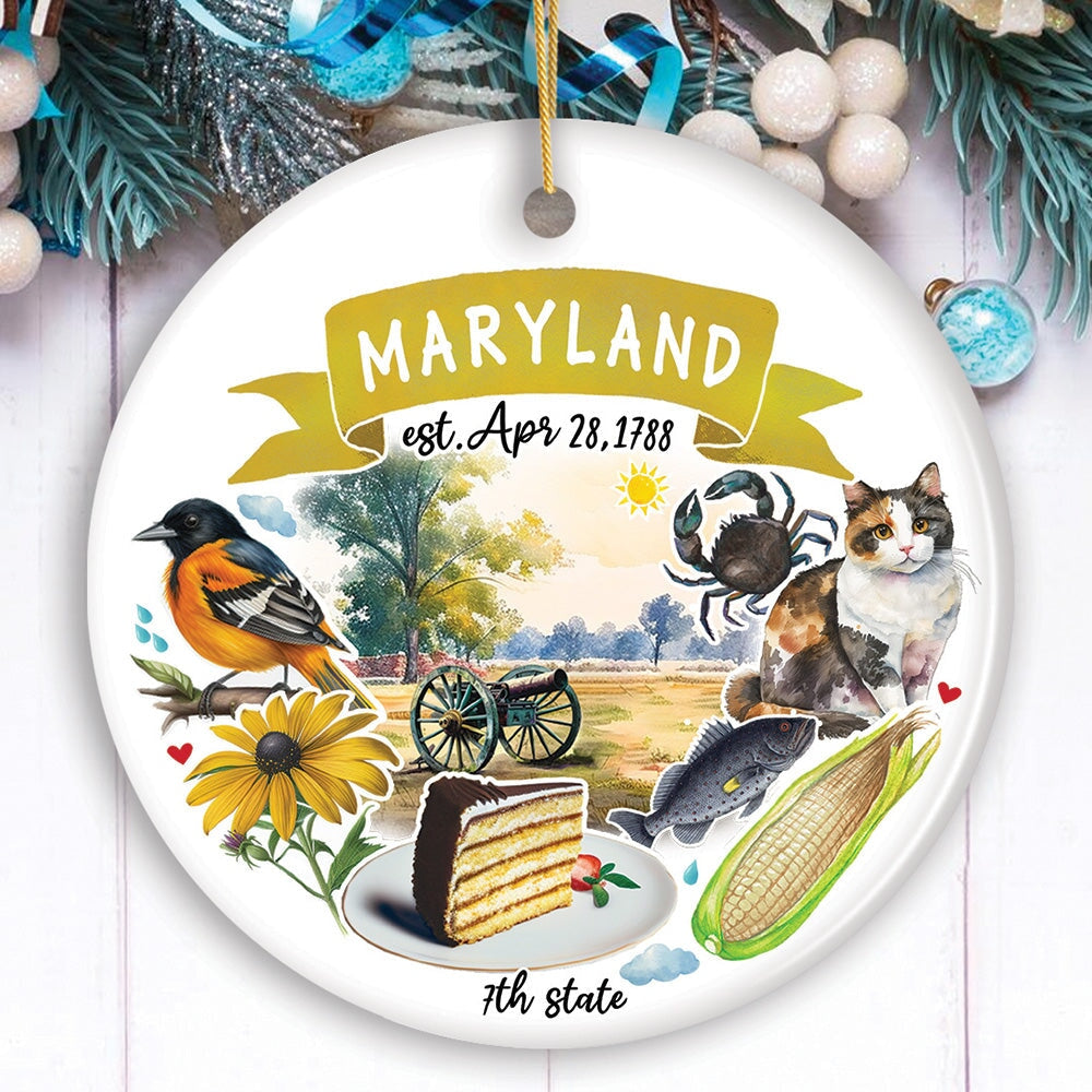 Artistic Maryland State Themes and Landmarks Christmas Ornament Ceramic Ornament OrnamentallyYou Circle 